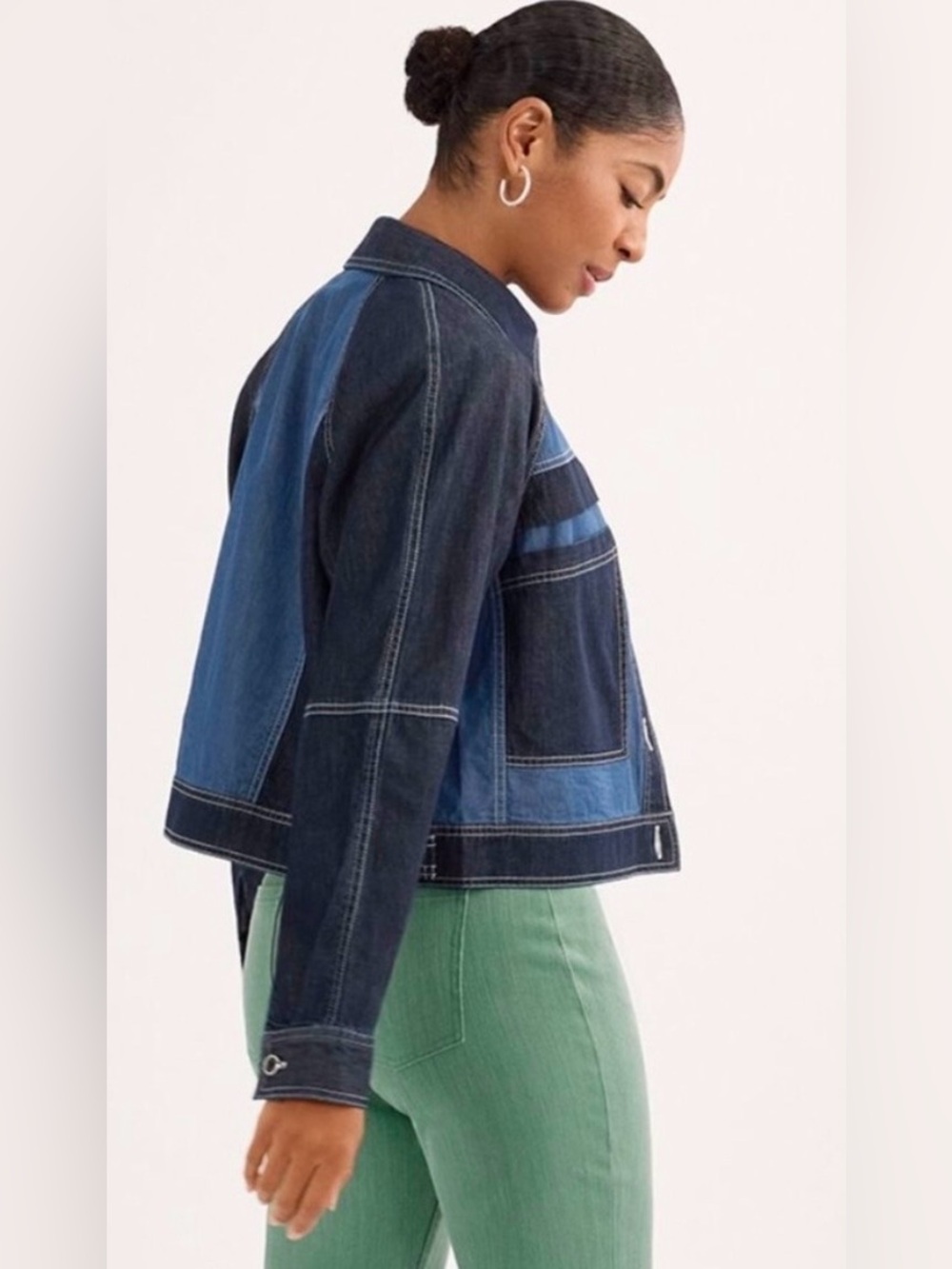 Cabi Composition Jacket Two-Tone Denim Blue Button Front Size L NWOT